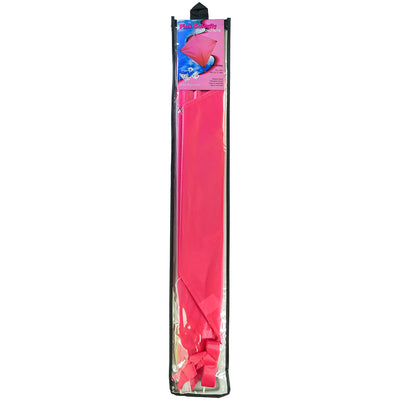 Pink Colorfly 30-inch Diamond Kite flying in a clear blue sky with three long pink tails, ideal for family outdoor activities.