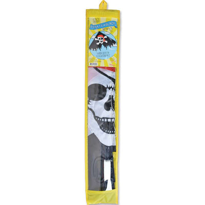 Pirate Delta Kite with a colorful rip-stop polyester sail soaring in the sky, showcasing its 50x36 inch size and robust design.