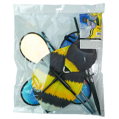 Pivoting Bumble Bee Bug Spinner with vibrant bumble bee design and iridescent wings displayed in an outdoor garden setting, spinning in the wind.