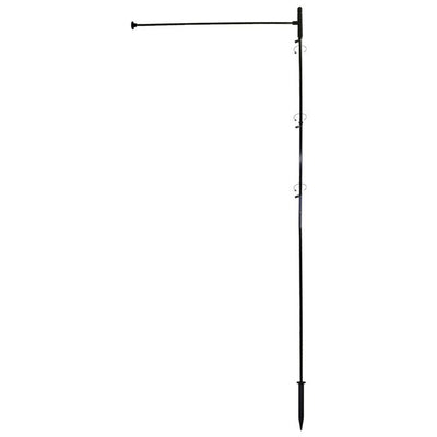 Pivoting House Banner Pole displaying a 28x40 house banner, showcasing its durable fiberglass and metal design in an outdoor garden setting.