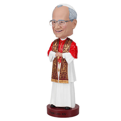 Pope Leo XIV bobblehead, 8 inches tall, showcasing intricate details and hand-painted features, perfect for historical collectors.