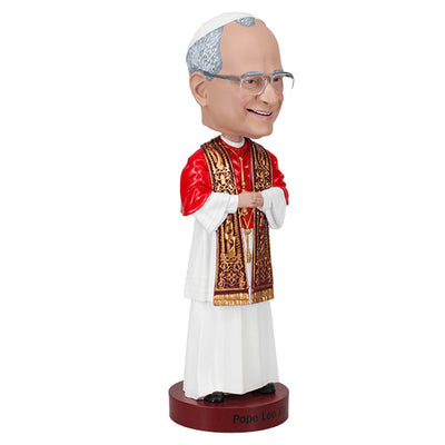 Pope Leo XIV bobblehead, 8 inches tall, showcasing intricate details and hand-painted features, perfect for historical collectors.