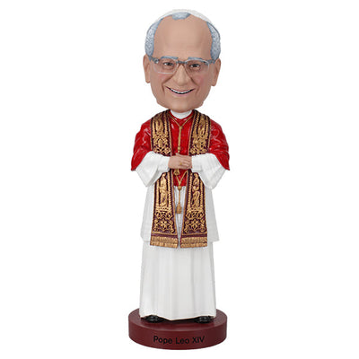 Pope Leo XIV bobblehead, 8 inches tall, showcasing intricate details and hand-painted features, perfect for historical collectors.