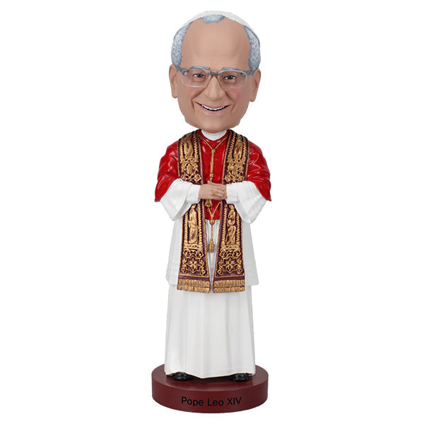 Pope Leo XIV bobblehead, 8 inches tall, showcasing intricate details and hand-painted features, perfect for historical collectors.