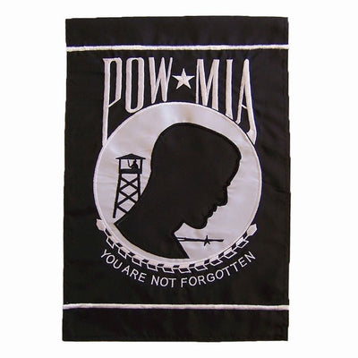 The POW/MIA Garden Flag features a striking "You Are Not Forgotten" motto with detailed applique and respect for military service - shown in vibrant colors.