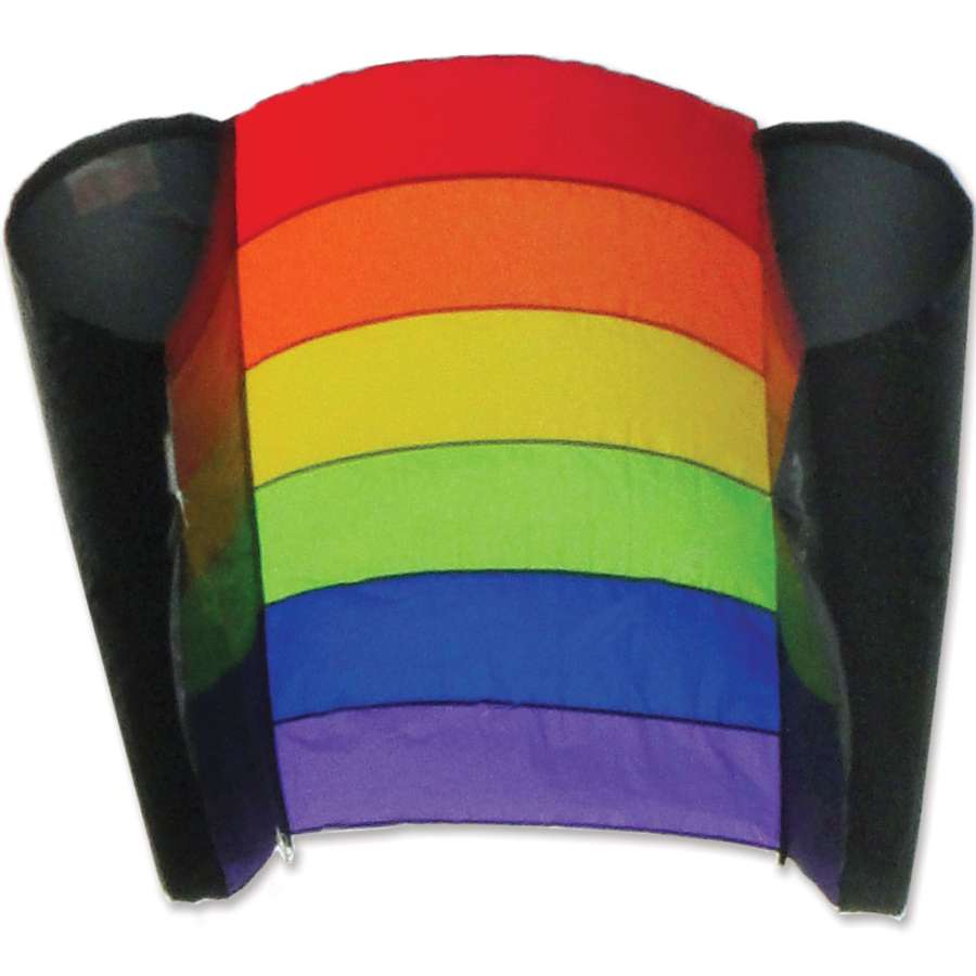 Power Sled 14 Kite in rainbow colors soaring in the sky, measuring 63 x 40 inches, perfect for outdoor kite flying adventures.