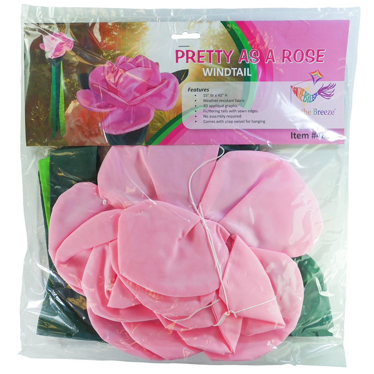 Pretty as a Rose Floral Windtail featuring 3D rose blossoms and color-coordinated tails hanging gracefully in an outdoor setting.
