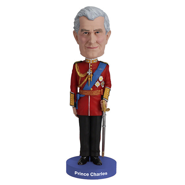 Prince Charles bobblehead figurine showcasing the likeness of King Charles III, standing 7 inches tall in regal attire, perfect for display.