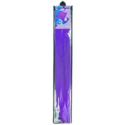 Purple Colorfly 30" Diamond Kite soaring against a blue sky, showcasing three colorful tails and a vibrant purple design.
