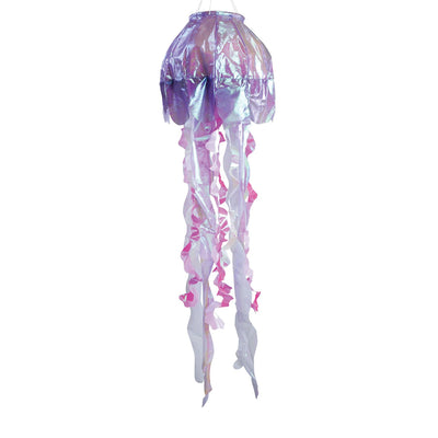 40-inch Purple Iridescent Jellyfish 3D Windsock with colorful tentacles fluttering in the wind, showcasing its lifelike design.