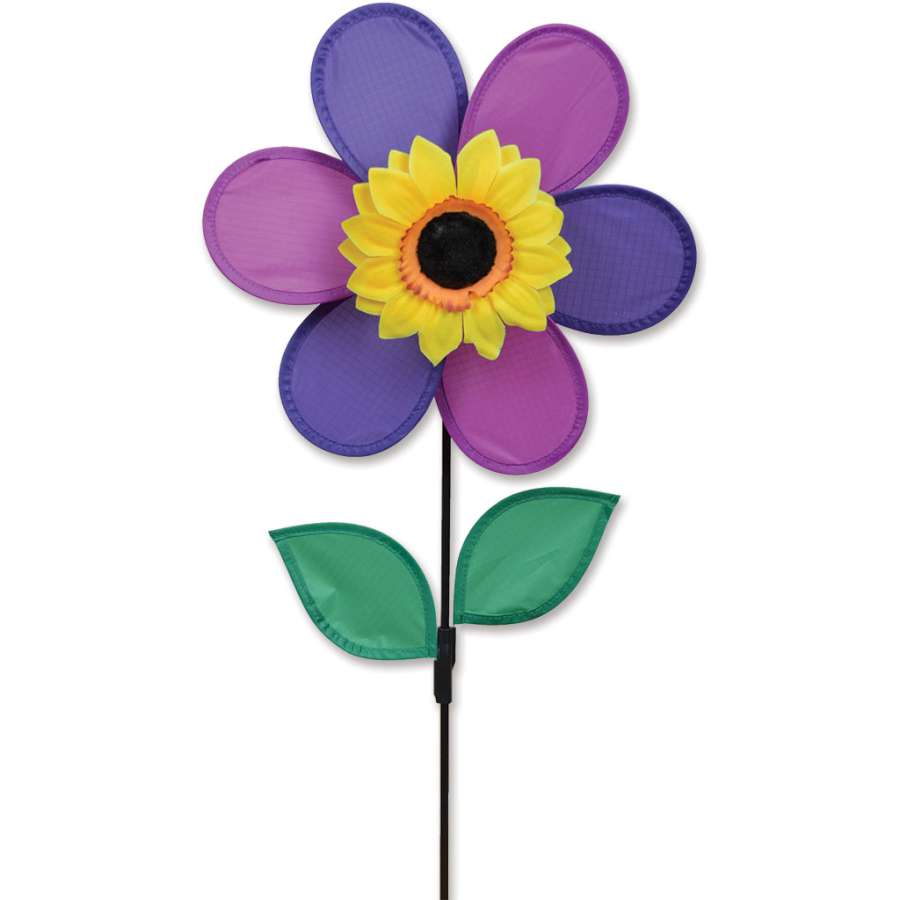 Purple Sunflower Spinner with vibrant petals displaying an enchanting movement in a garden setting under clear skies.