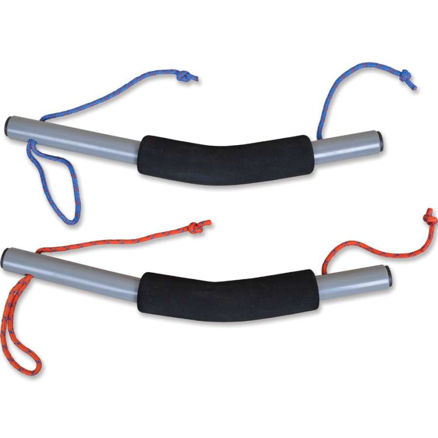 A pair of Quadtrac handles designed for quad-line kites, featuring ergonomic grips and a durable frame, ideal for kite flying.