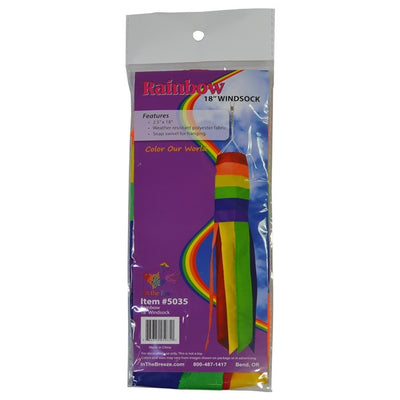 Rainbow 18-inch windsock features bright colors and applique graphics, fluttering tails create a joyful outdoor decoration perfect for any garden setting.