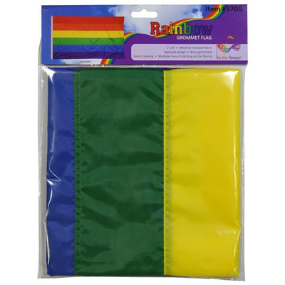 Rainbow 2x3 grommet flag in vivid colors designed for outdoor display, perfect for showing pride and inclusivity at any event or celebration.