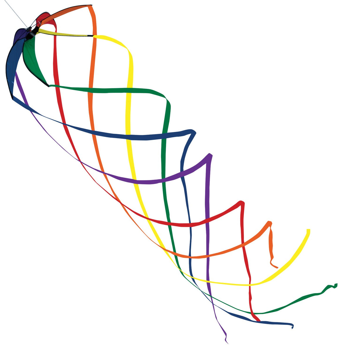 Rainbow 30" Orbiter Star with striking rainbow colors and flowing streamer tails, bringing a joyful touch to gardens and outdoor spaces.