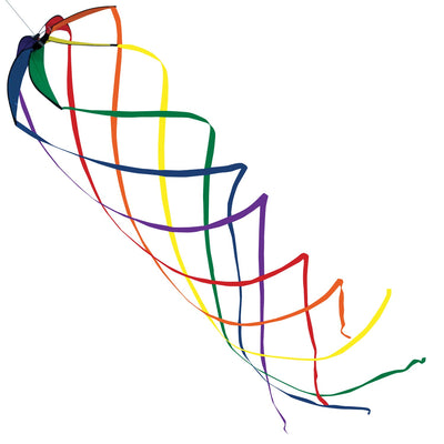 Rainbow 30" Orbiter Star with striking rainbow colors and flowing streamer tails, bringing a joyful touch to gardens and outdoor spaces.