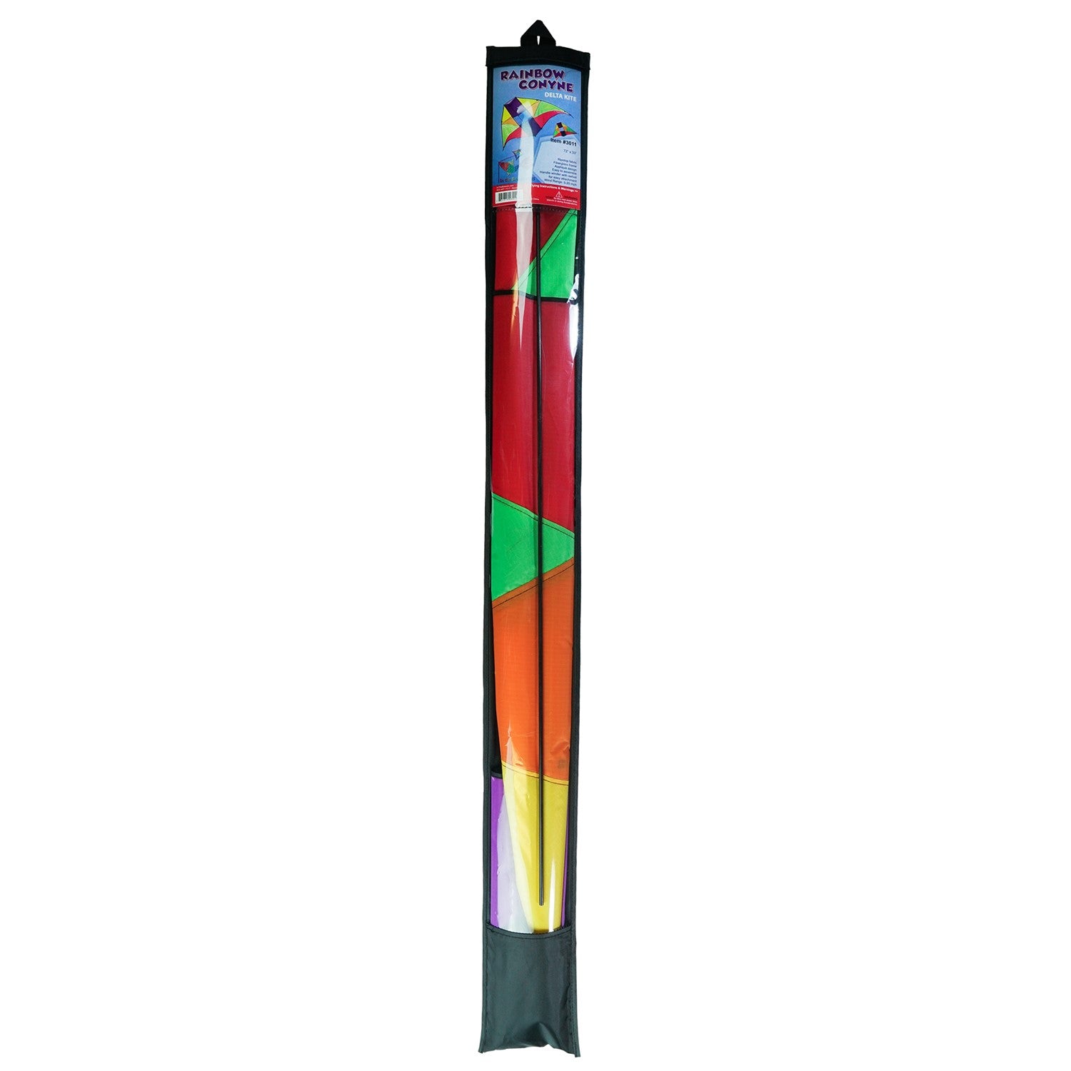Rainbow 6' Conyne Delta Kite soaring high against a clear blue sky, displaying its bright colors and hybrid design, perfect for outdoor activities.