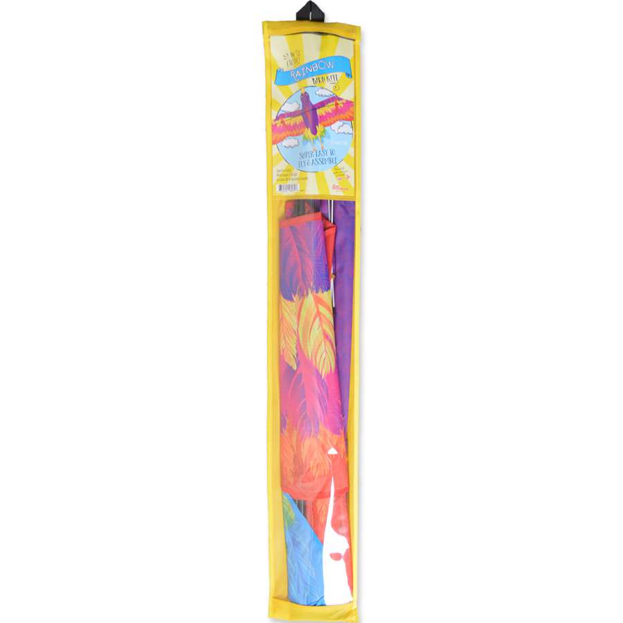 Rainbow Bird Kite soaring in the sky, featuring a colorful bird design, measuring 78 x 34 inches and designed for outdoor flying fun.