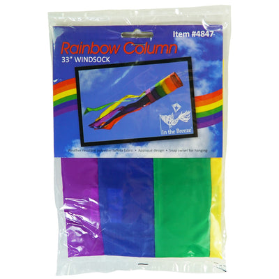Rainbow Column 33" Windsock featuring vibrant colors and long tails dancing in the breeze, ideal for adding a joyful touch to any outdoor setting.