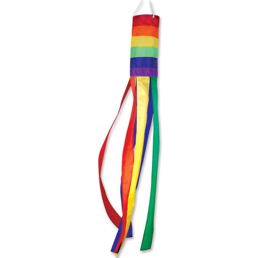 Vibrant Rainbow Column Windsock measuring 40 inches displayed outdoors, showcasing its bright colors swaying in the breeze.