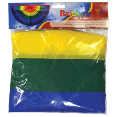 Rainbow Pleated Fan Bunting, 1.5' x 3', featuring vibrant colors and durable construction, beautifully displayed for pride celebrations outdoors and indoors.