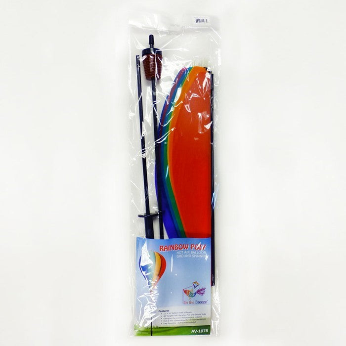 Rainbow Poly 10-Panel Hot Air Balloon Ground Spinner with colorful panels is a charming garden decoration that spins beautifully in the breeze.