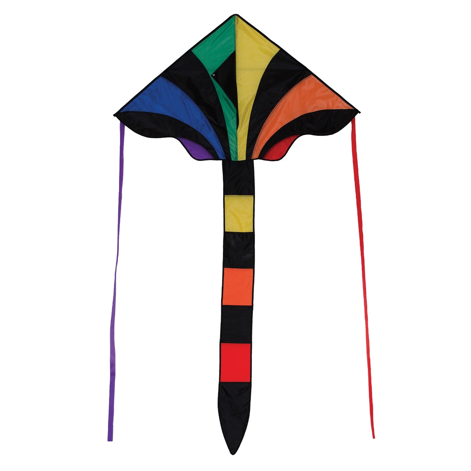 Capture the excitement of flying the Rainbow Sparkler Fly-Hi Kite, a vibrant and colorful kite designed for family fun and outdoor play, soaring against the sky.
