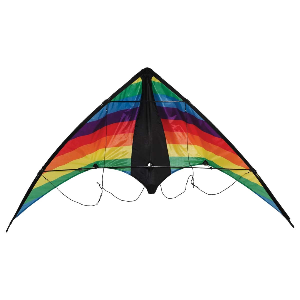 Rainbow Stripe 48" Sport Kite featuring colorful ripstop fabric and fiberglass frame, ideal for easy flying and tricks in various wind conditions.