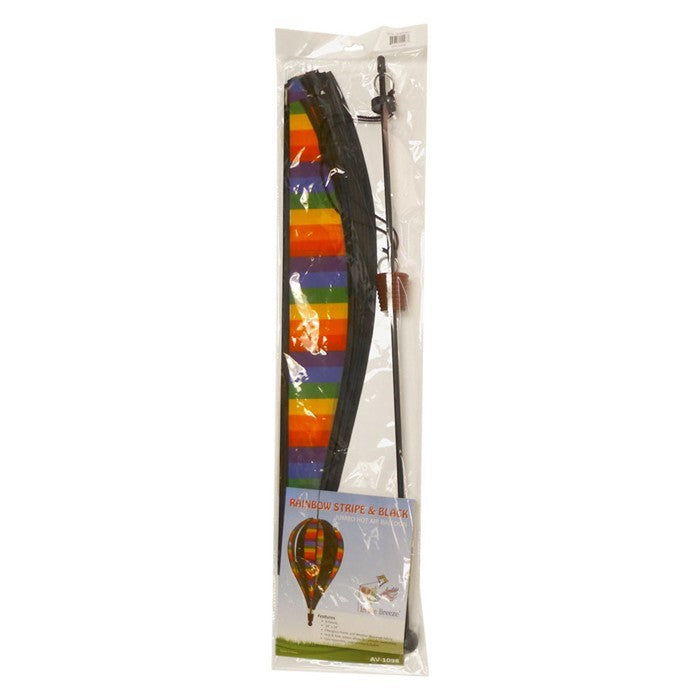 Rainbow Stripe Next Generation 8-Panel Hot Air Balloon that spins in the wind, featuring vibrant rainbow stripes and a durable design for long-lasting outdoor use.