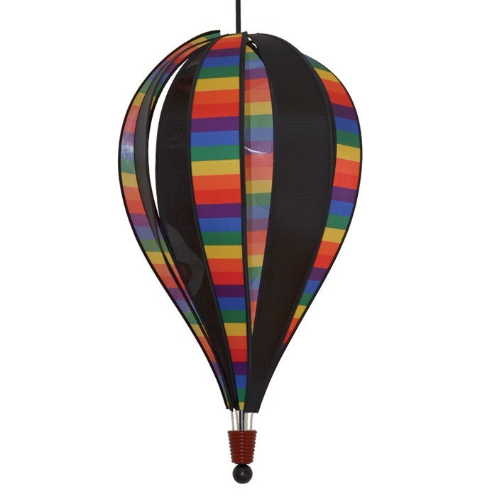 Rainbow Stripe Next Generation 8-Panel Hot Air Balloon that spins in the wind, featuring vibrant rainbow stripes and a durable design for long-lasting outdoor use.