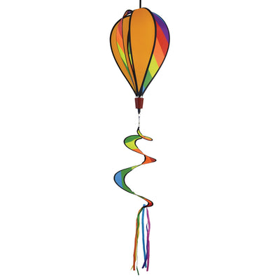 Rainbow Striped Hot Air Balloon spinner in vibrant colors with alternating rainbow and solid striped design, spinning under outdoor sunshine.