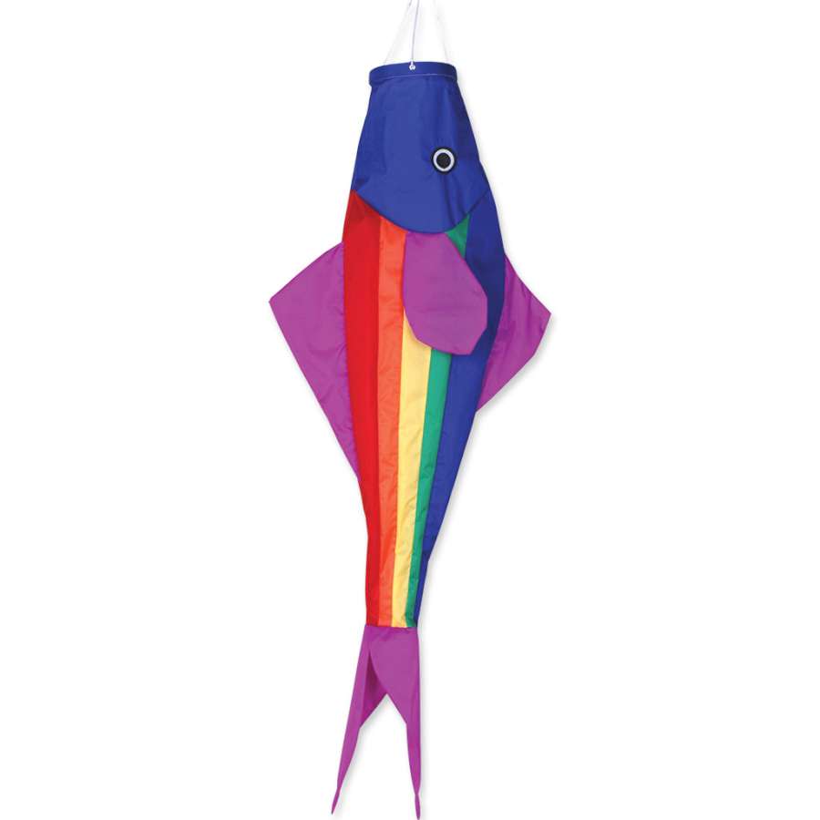 Rainbow Trout Fish Windsock designed with colorful details and a three-dimensional shape swaying in a gentle breeze, perfect for outdoor decor.