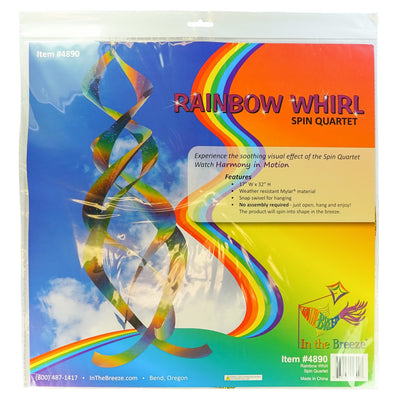 The Rainbow Whirl Mylar Spin Quartet is a stunning hanging decor featuring vibrant mylar curls that shimmer in the sunlight, ideal for outdoor festivities and gardens.