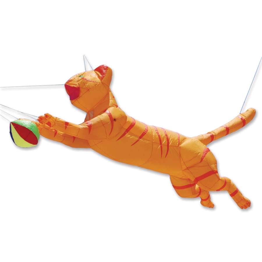Ram Air Cat Line Device in bright orange soaring in the sky, measuring 10.5 ft, designed to enhance kite displays during outdoor events.