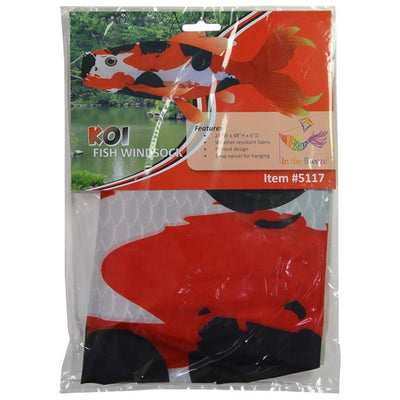 Realistic Koi 48" Fish Windsock with vibrant colors and flowing tails, displayed in an outdoor setting gently swaying in the breeze.