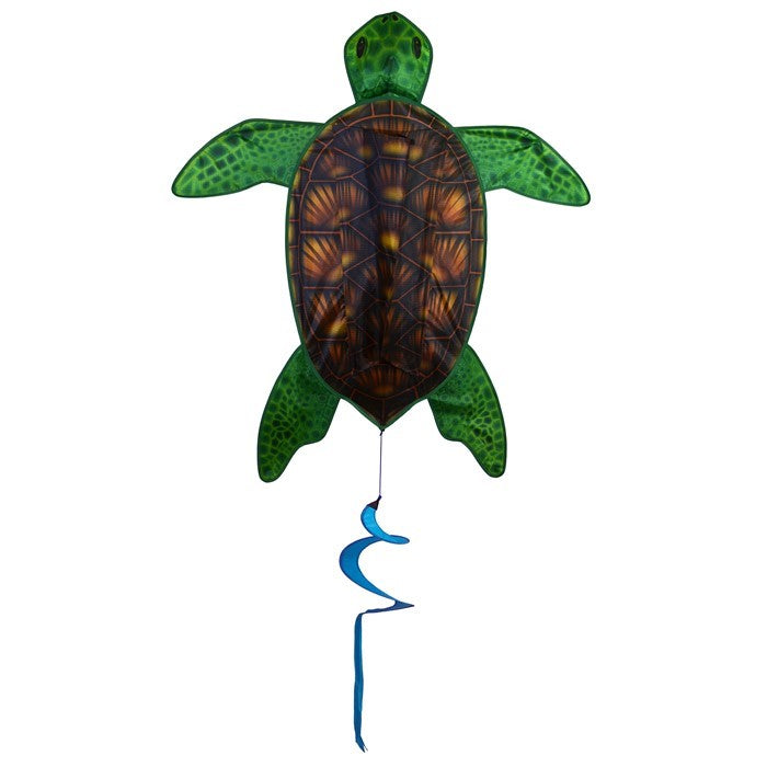 Realistic Sea Turtle Kite soaring in the sky, featuring vivid detailed design, durable frame, and twister tail, captivating outdoor enthusiasts.