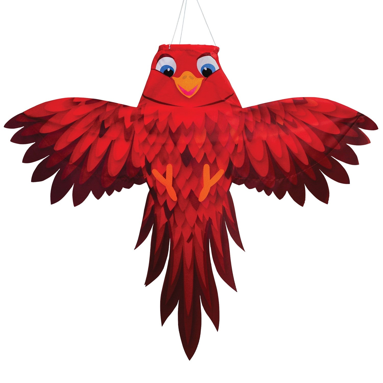 Red Bird Windsock in vivid colors, featuring permanently spread wings and an easy hanging system, enhances outdoor spaces with charm and joy.