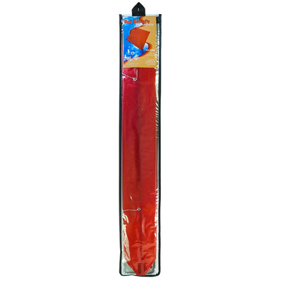 Red Colorfly 30\" Diamond Kite soaring with three colorful tails against a clear blue sky, showcasing its durable design and vibrant color.