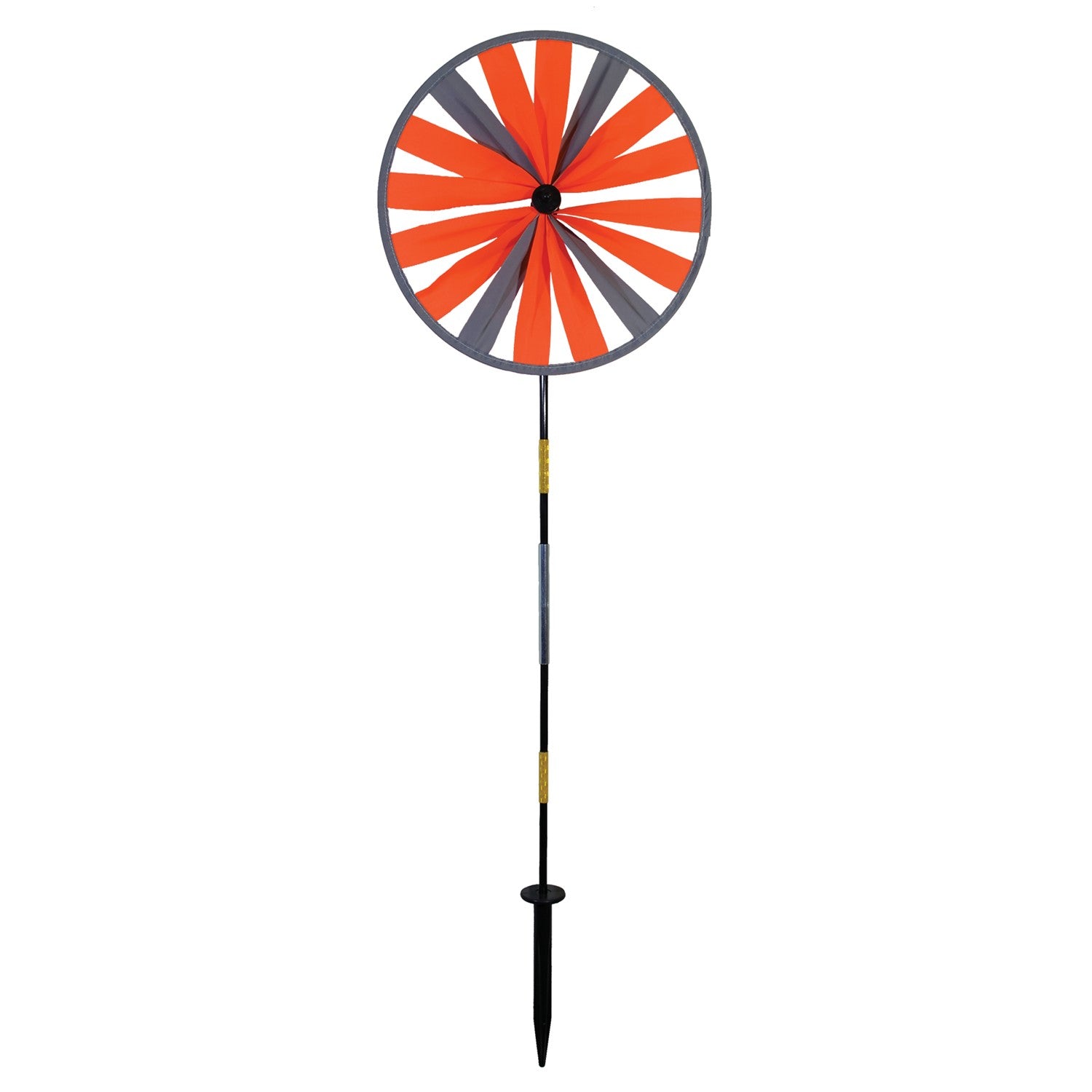 Retroreflective Orange 12' Spinner Wheel with glowing neon color displayed in a driveway setting, showcasing its reflective properties and weather-resistant design.