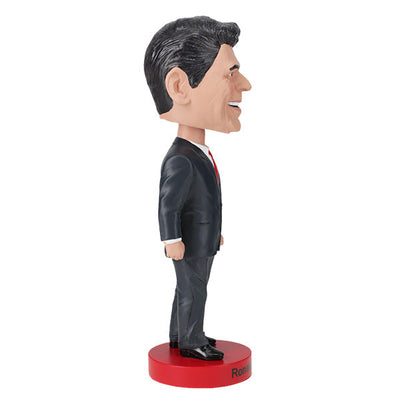 Ronald Reagan Bobblehead, a handcrafted 7-inch figure depicting the 40th President with a smiling expression, detailed suit, and in a collector's box.