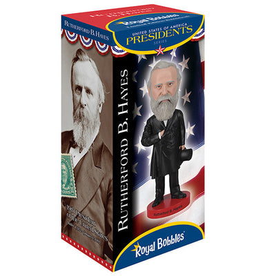 Rutherford B. Hayes bobblehead featuring detailed craftsmanship, capturing the 19th president in classic attire, ideal for collectors and gifts.