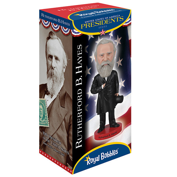 Rutherford B. Hayes bobblehead featuring detailed craftsmanship, capturing the 19th president in classic attire, ideal for collectors and gifts.