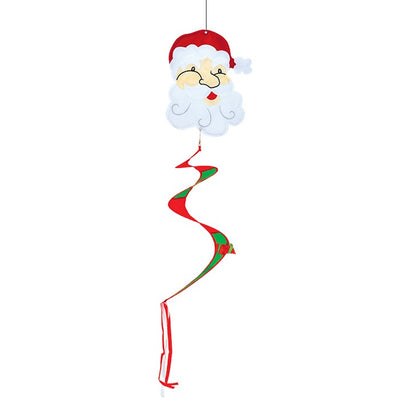 Santa Twister Tail decoration featuring a colorful Santa with twister tail and wrapped gifts, displayed outdoors in a festive setting.
