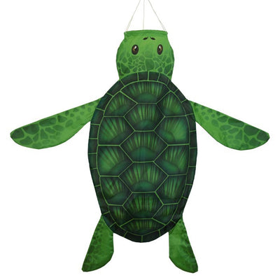 3D Sea Turtle Windsock flutters in the breeze with vibrant green colors, designed to mimic the appearance of a real turtle, perfect for outdoor decor.