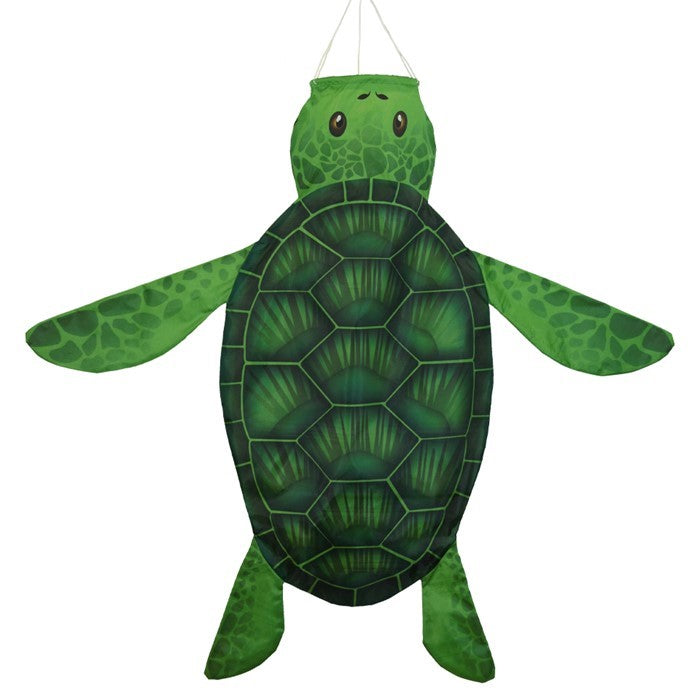 3D Sea Turtle Windsock flutters in the breeze with vibrant green colors, designed to mimic the appearance of a real turtle, perfect for outdoor decor.