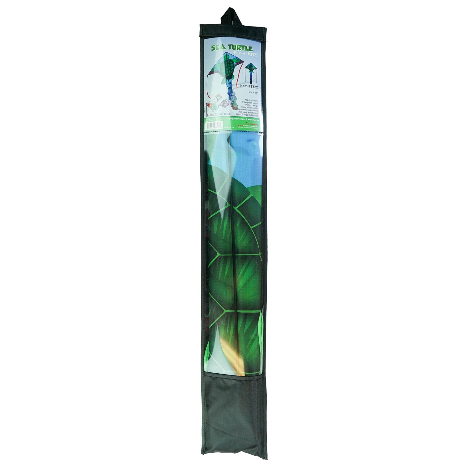 Sea Turtle 45' Fly-Hi Kite soaring in the sky, featuring a vibrant sea turtle design with colorful streamer tails attached.