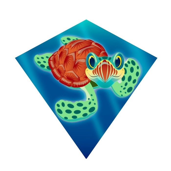 Colorful Sea Turtle MiniDiamond kite featuring vibrant printed design, lightweight nylon material, and durable fiberglass frame, perfect for outdoor enjoyment.