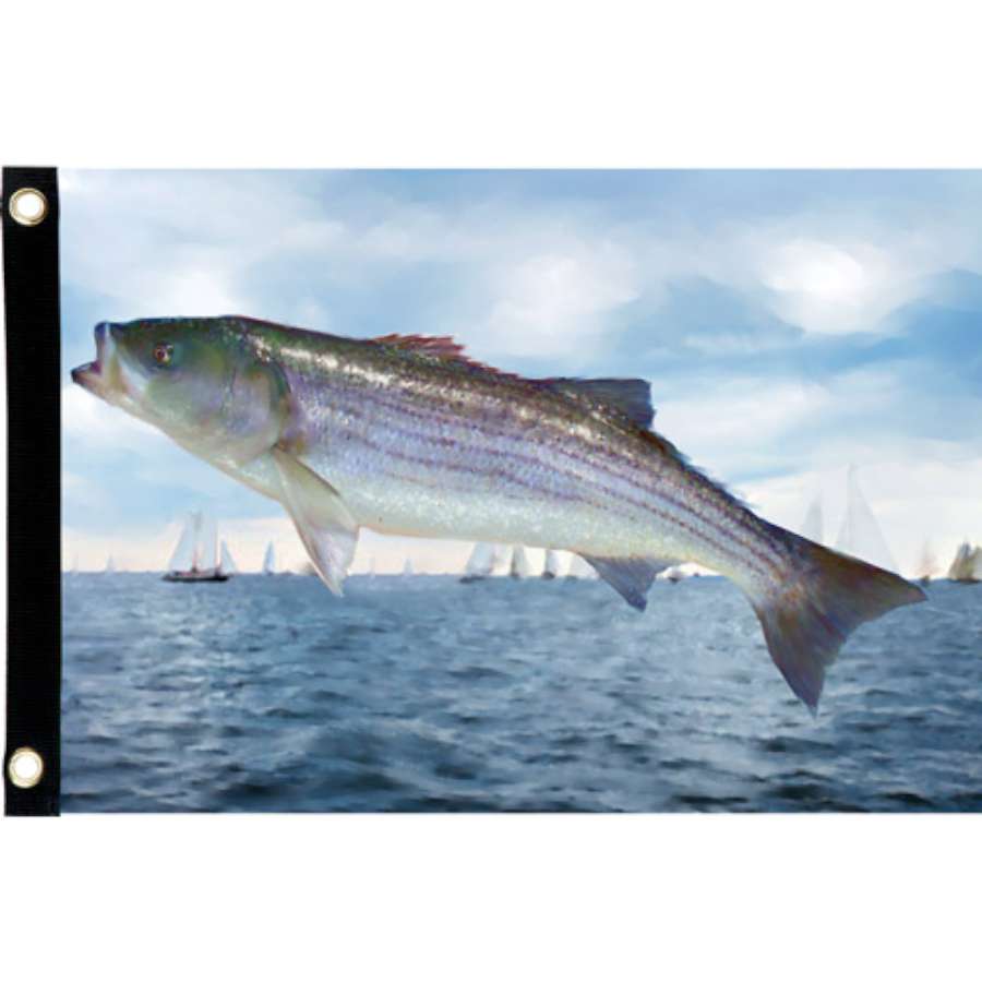Seafarer Flag featuring a vibrant rockfish design displayed outdoors, capturing the essence of summer and ocean life.