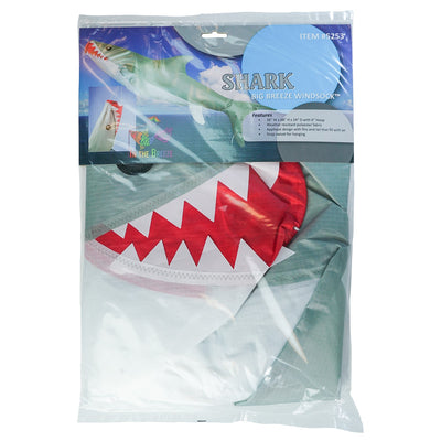3D Shark Big Breeze WindsockTM in vibrant colors swaying in the breeze, designed for outdoor decoration and line laundry.