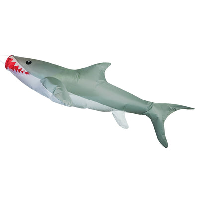 3D Shark Big Breeze WindsockTM in vibrant colors swaying in the breeze, designed for outdoor decoration and line laundry.